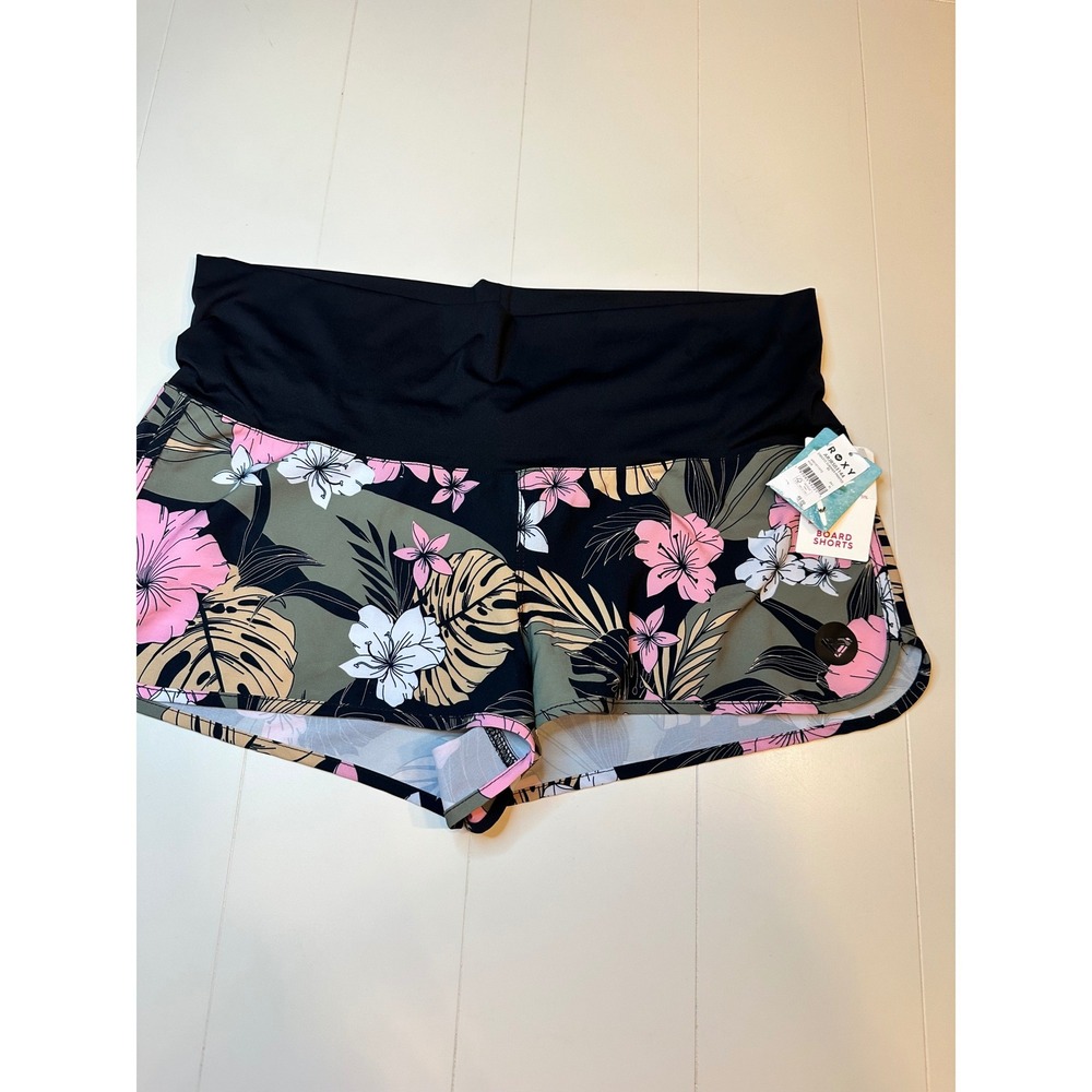 Roxy Board Shorts Women XL Endless Summer Floral Tropical Pink Green Surfcore - Picture 2 of 7